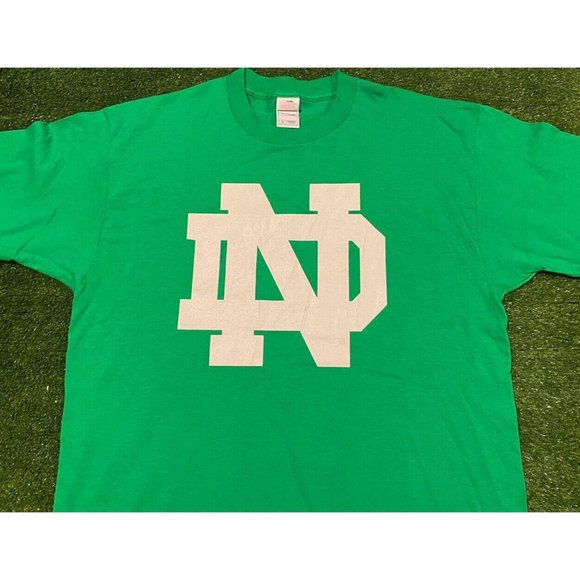 Retro Y2K Fruit of The Loom Notre Dame Fighting Irish Big logo t-shirt XL green - Picture 5 of 12